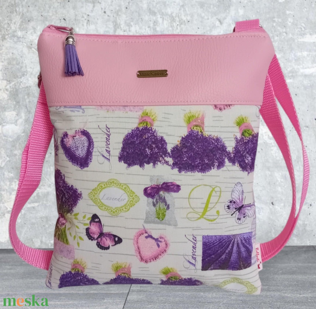 2in1 válltáska oldaltáska levendula mintás rózsaszín 20x23 cm - táska & tok - kézitáska & válltáska - vállon átvethető táska - Meska.hu