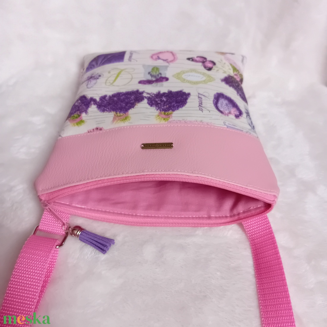2in1 válltáska oldaltáska levendula mintás rózsaszín 20x23 cm - táska & tok - kézitáska & válltáska - vállon átvethető táska - Meska.hu