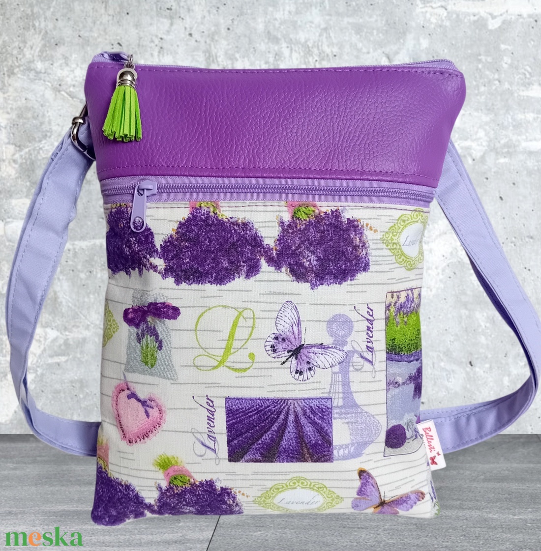 2in1 válltáska oldaltáska levendula mintás lila 20x23 cm - táska & tok - kézitáska & válltáska - vállon átvethető táska - Meska.hu