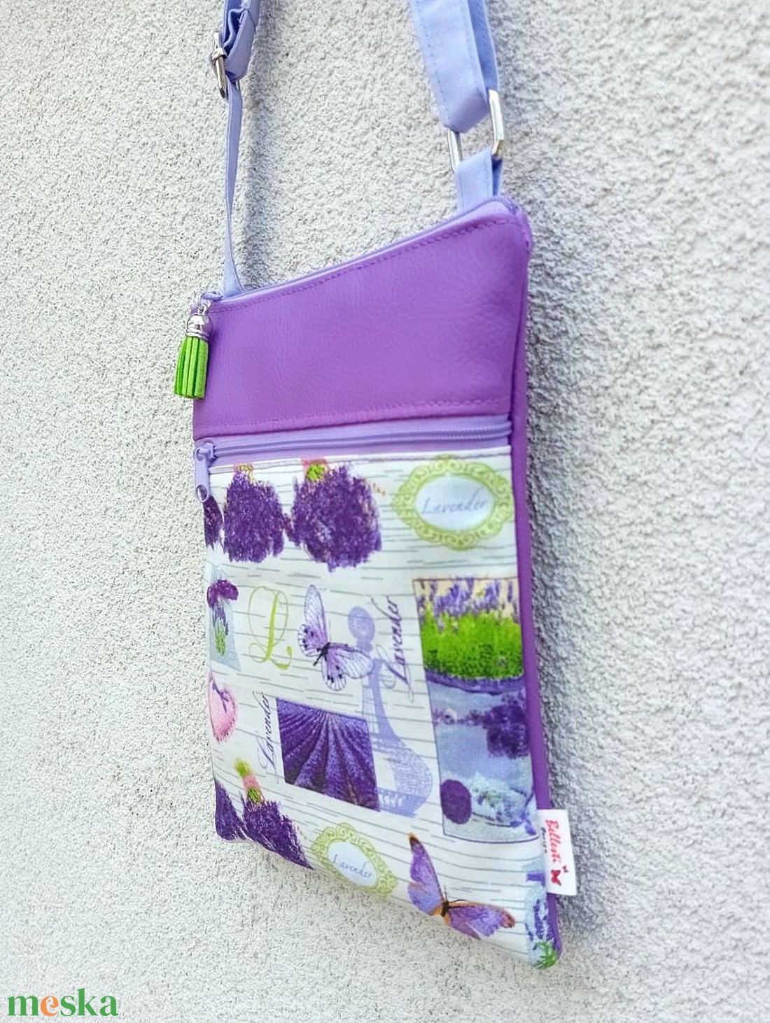 2in1 válltáska oldaltáska levendula mintás lila 20x23 cm - táska & tok - kézitáska & válltáska - vállon átvethető táska - Meska.hu