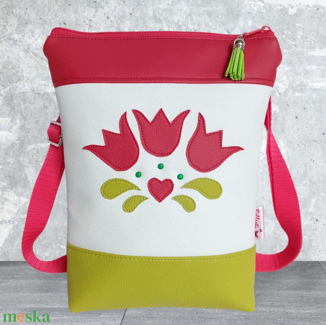 2in1 válltáska oldaltáska tulipán mintás folklór 20x23 cm - táska & tok - kézitáska & válltáska - vállon átvethető táska - Meska.hu