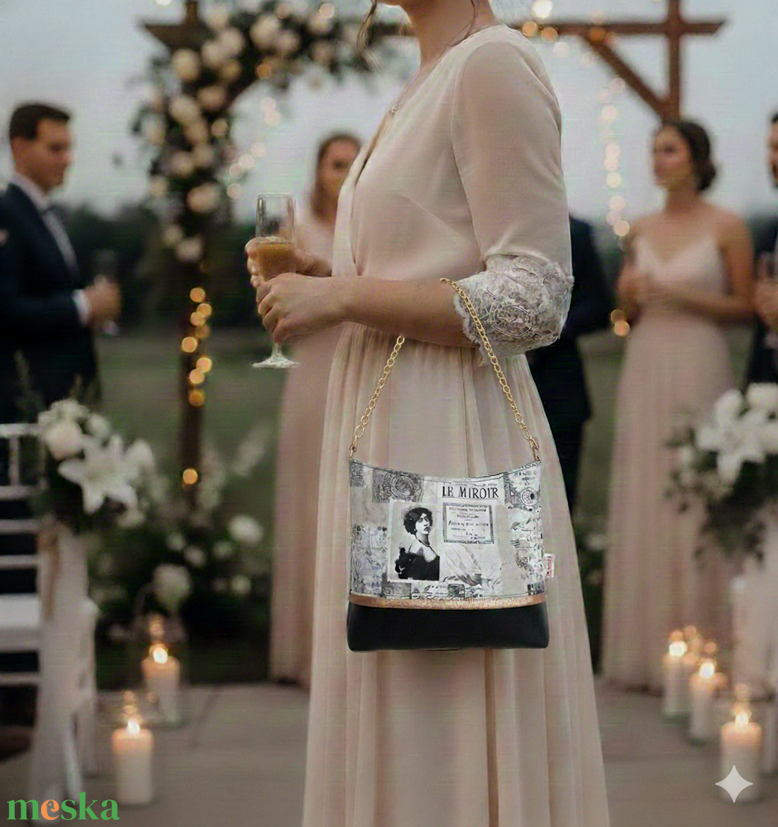 Alkalmi táska pénztárca szett válltáska  párizs mintás fekete 23x18 cm - táska & tok - pénztárca & más tok - pénztárca - női pénztárca - Meska.hu