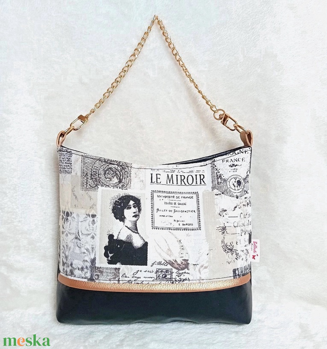 Alkalmi táska pénztárca szett válltáska  párizs mintás fekete 23x18 cm - táska & tok - pénztárca & más tok - pénztárca - női pénztárca - Meska.hu