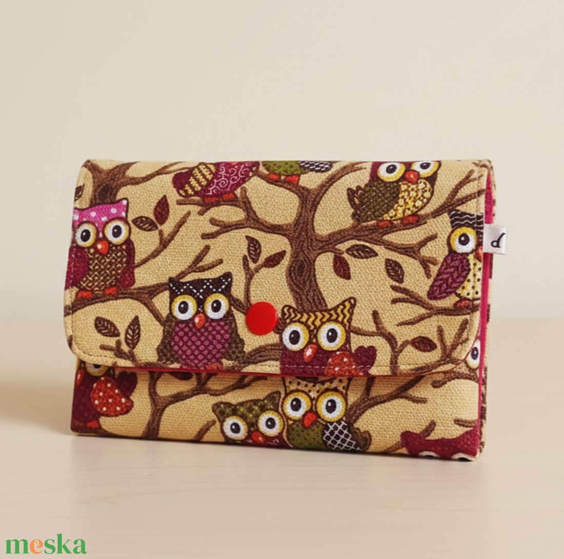 Pénztárca textil bagolyka mintával  16x11,5 cm - táska & tok - pénztárca & más tok - pénztárca - női pénztárca - Meska.hu