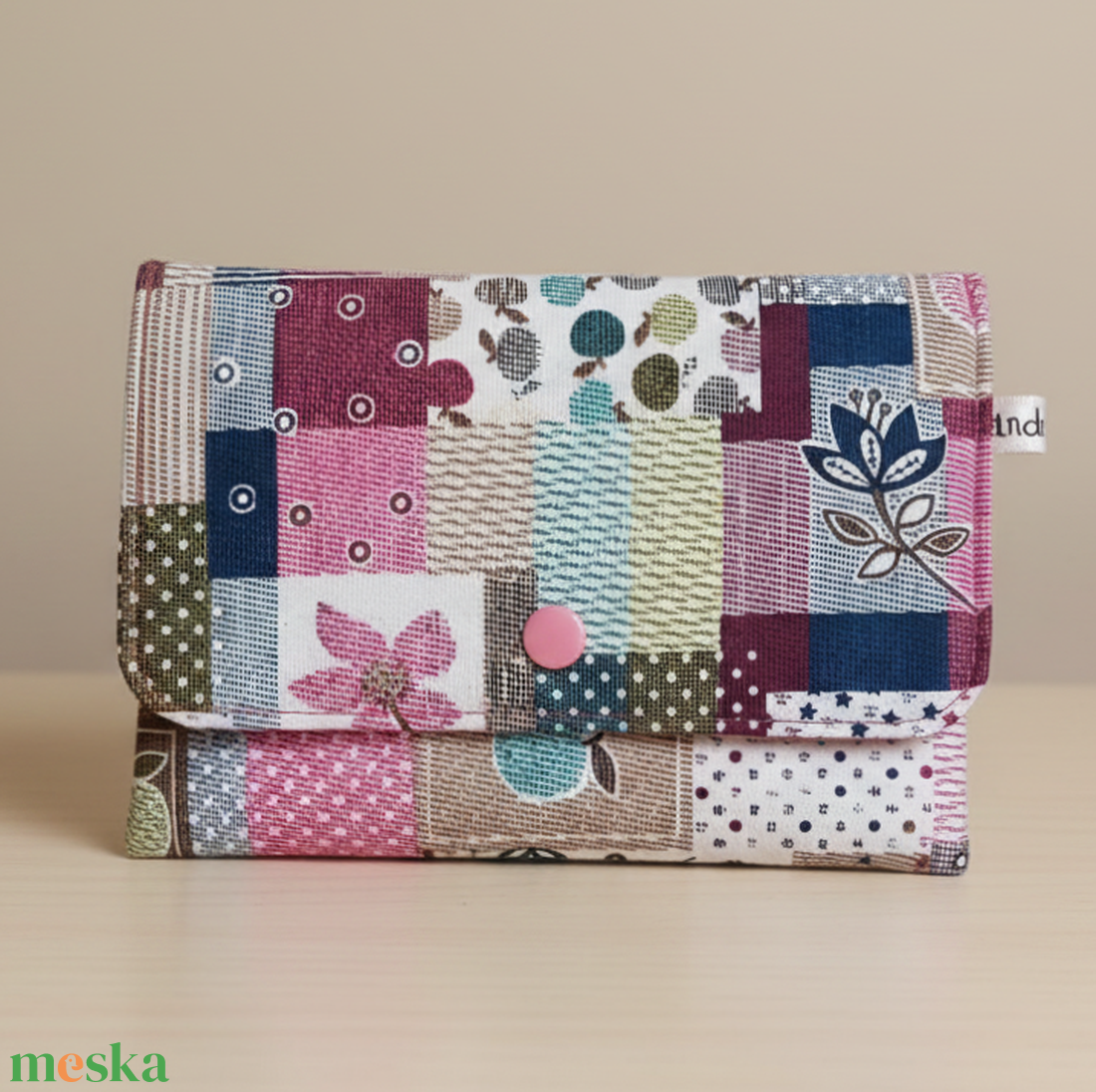 Pénztárca textil színes mintával pink 16x11,5 cm - táska & tok - pénztárca & más tok - pénztárca - női pénztárca - Meska.hu