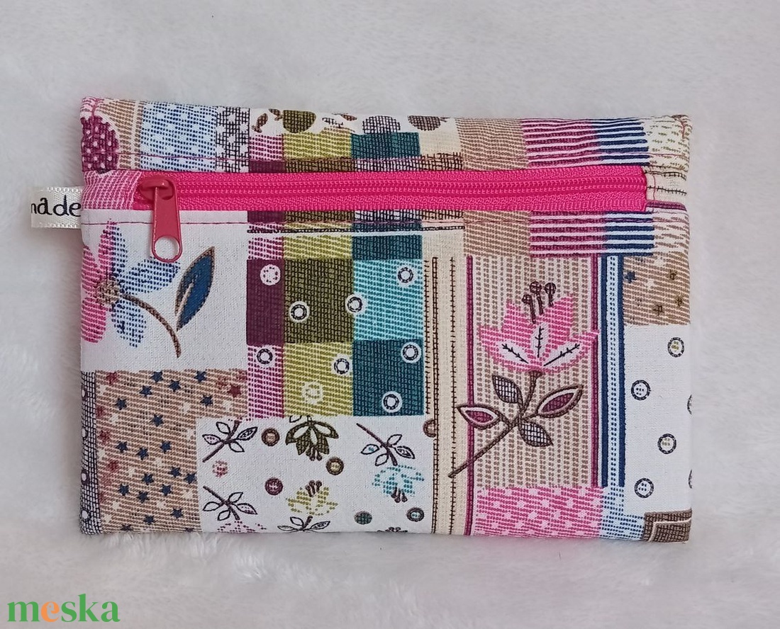 Pénztárca textil színes mintával pink 16x11,5 cm - táska & tok - pénztárca & más tok - pénztárca - női pénztárca - Meska.hu
