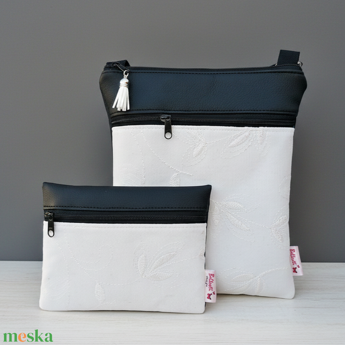 2in1 válltáska alkalmi oldaltáska hímzett mintával fekete 20x23 cm - táska & tok - kézitáska & válltáska - vállon átvethető táska - Meska.hu