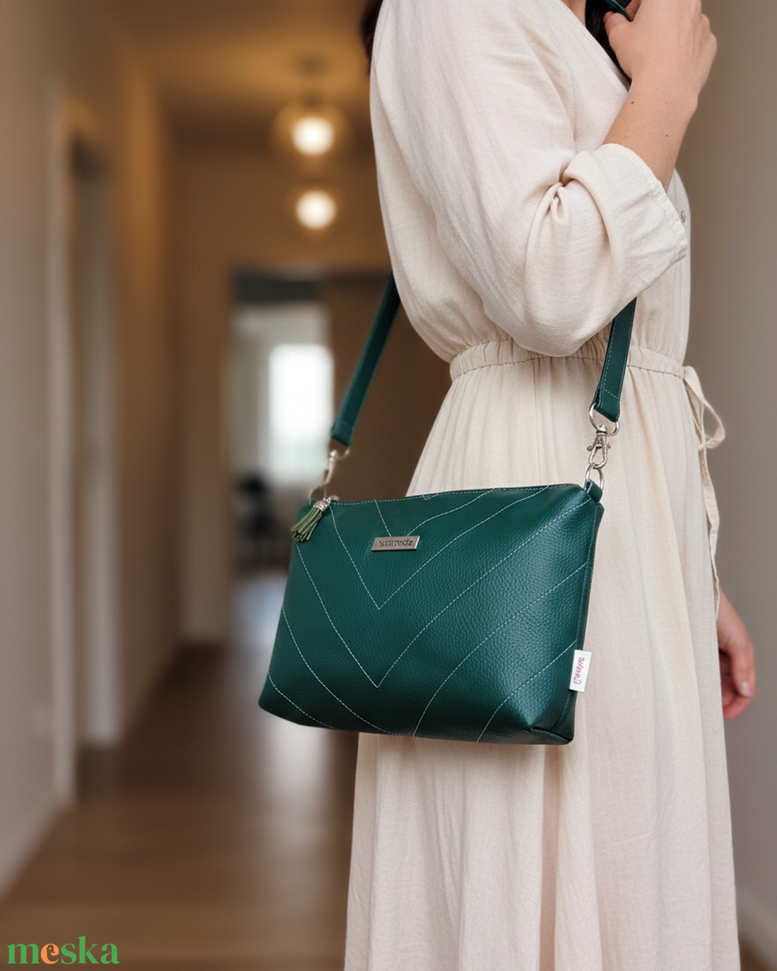 2in1 válltáska oldaltáska steppelt mintával zöld 23x15 cm - táska & tok - kézitáska & válltáska - vállon átvethető táska - Meska.hu