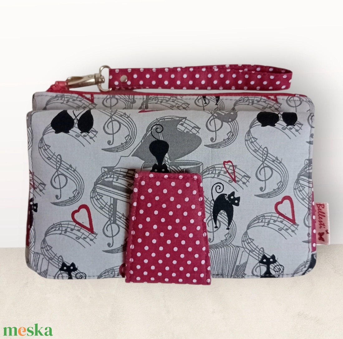  4in1 univerzális pénztárca kézi táska telefontartó kártyatartó cica mintás szürke - táska & tok - pénztárca & más tok - pénztárca - női pénztárca - Meska.hu