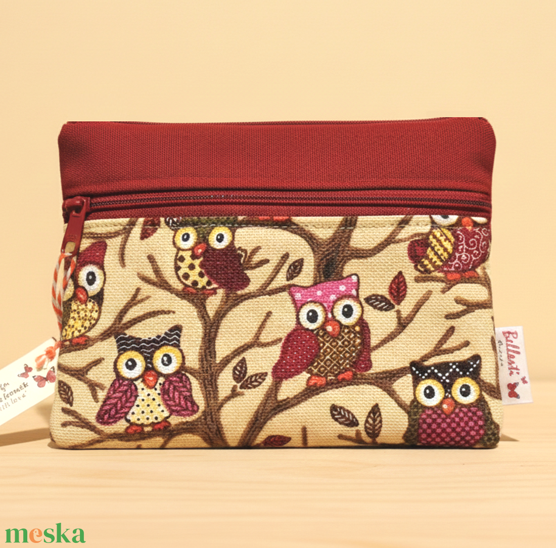 Gyerek pénztárca mütyürtartó textil bagoly mintás 16x12 cm - táska & tok - pénztárca & más tok - pénztárca - gyerek pénztárca - Meska.hu