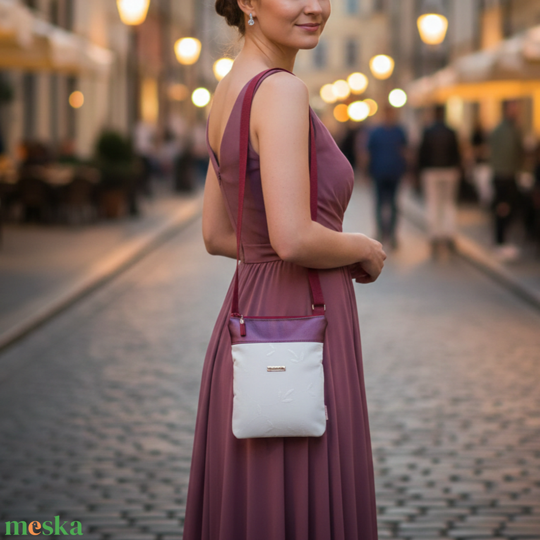 2in1 válltáska alkalmi oldaltáska metál lila hímzett mintával 20x23 cm - táska & tok - kézitáska & válltáska - vállon átvethető táska - Meska.hu