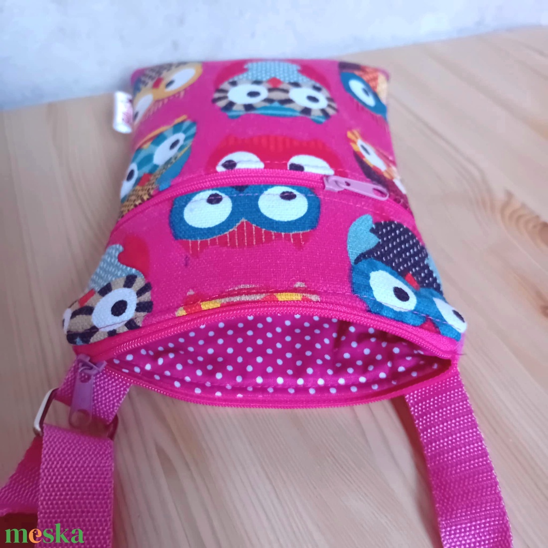 Gyerek táska textil válltáska pink alapon baglyok 15x20 cm - táska & tok - kézitáska & válltáska - tarisznya - Meska.hu