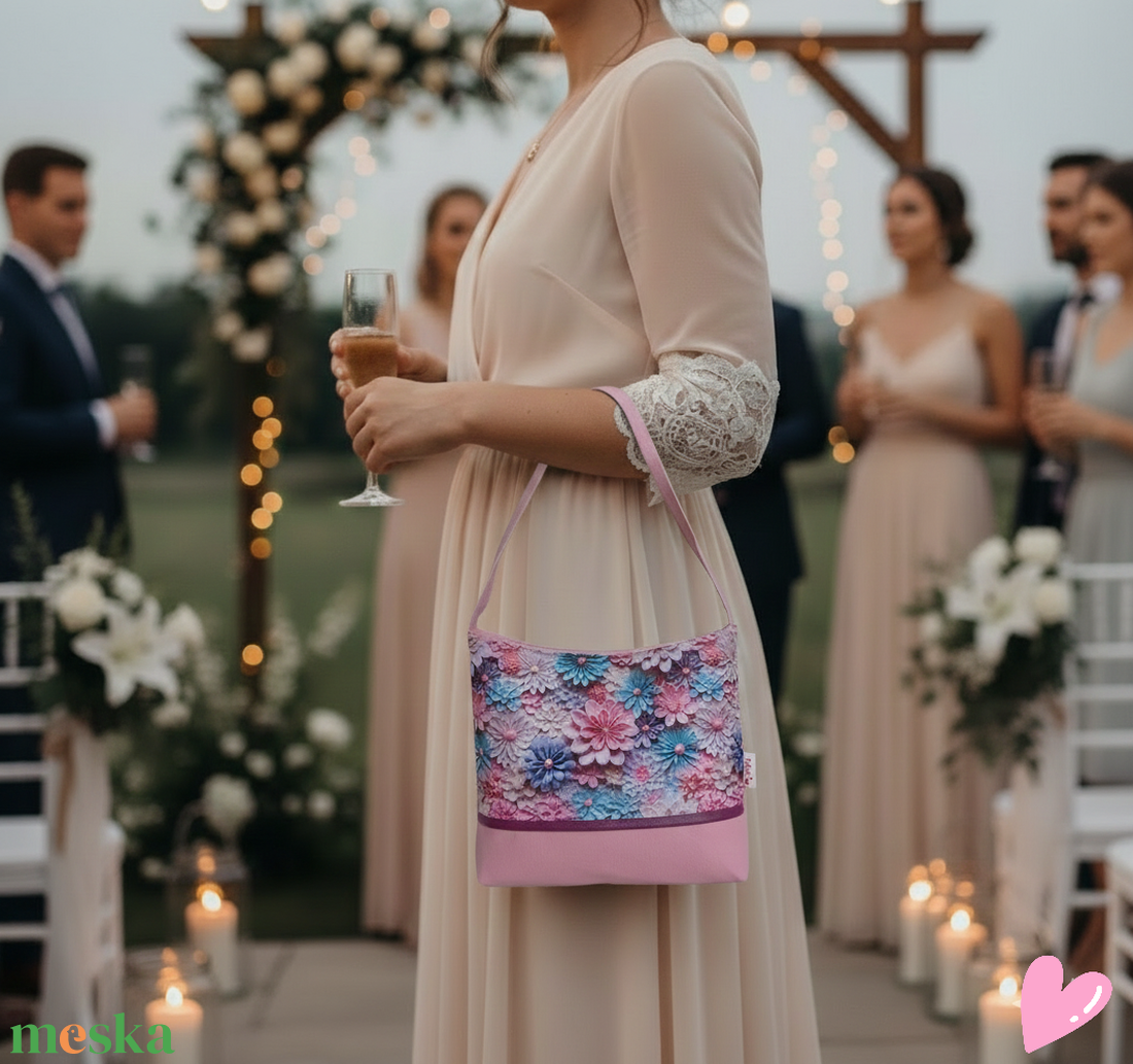 Alkalmi, parti táska szett - virágmintás/rózsaszín - táska & tok - táska szett - Meska.hu