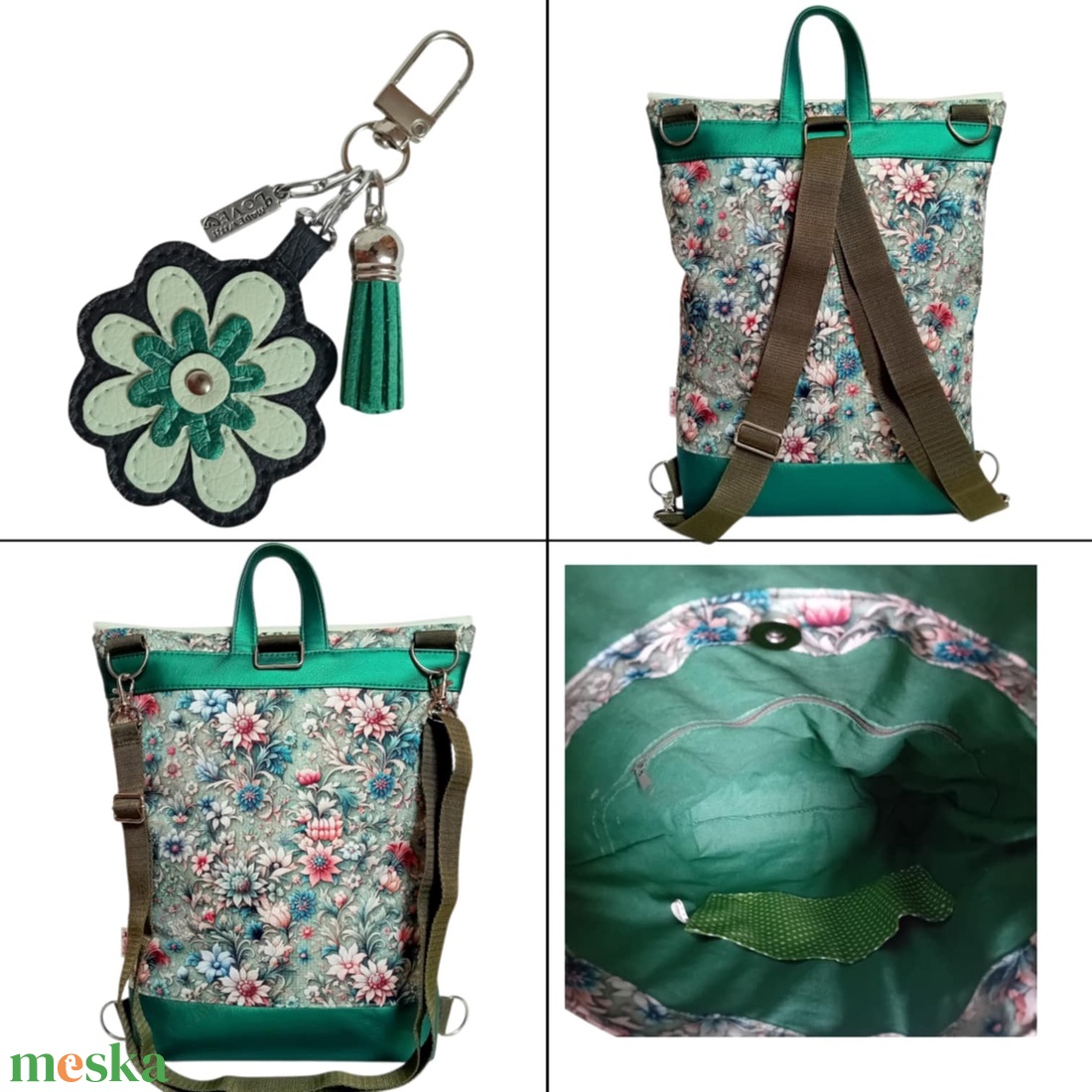 4in1 univerzális hátitáska oldaltáska kulcstartó szett zöld/menta 30x35 cm - táska & tok - variálható táska - Meska.hu