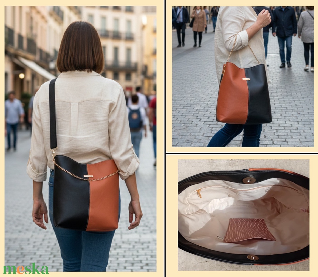 3in1 variálható városi táska fekete/terrakotta 34x28 cm - táska & tok - variálható táska - Meska.hu