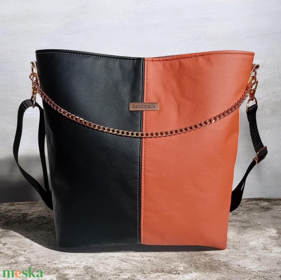 3in1 variálható városi táska fekete/terrakotta 34x28 cm - táska & tok - variálható táska - Meska.hu