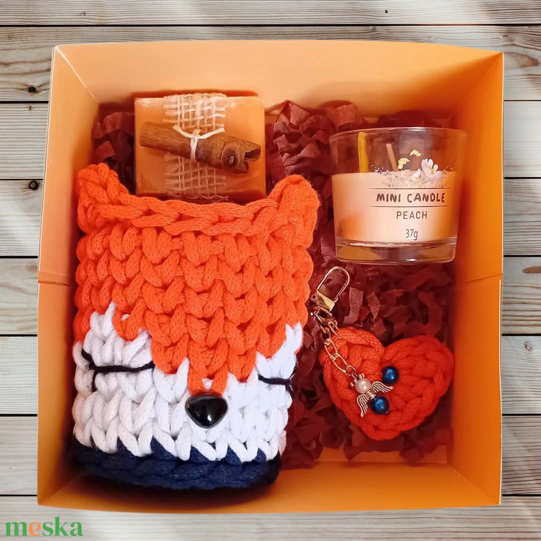 Horgolt róka ajándékszett, narancssárga - otthon & életmód - tárolás & rendszerezés - tárolókosár - Meska.hu