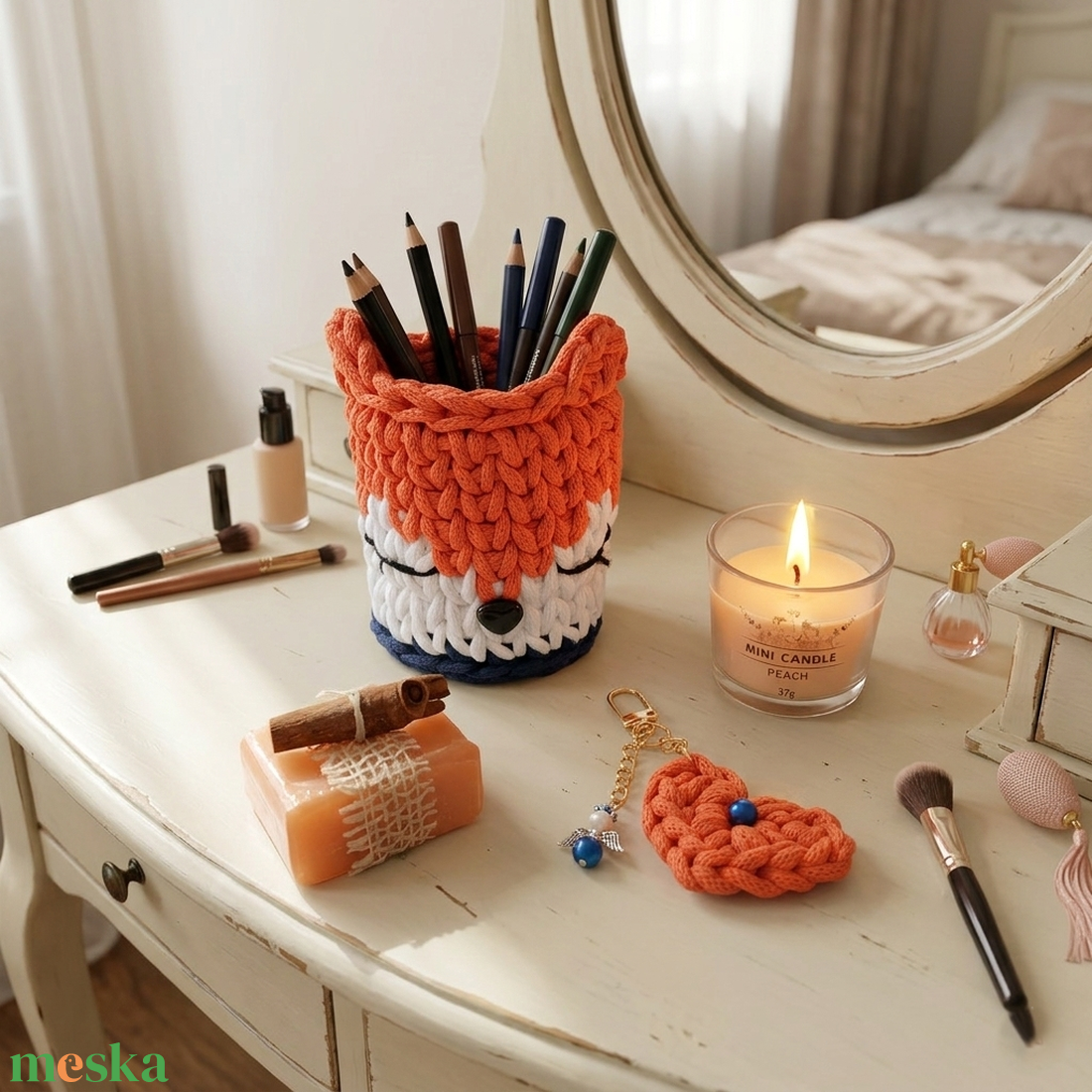 Horgolt róka ajándékszett, narancssárga - otthon & életmód - tárolás & rendszerezés - tárolókosár - Meska.hu