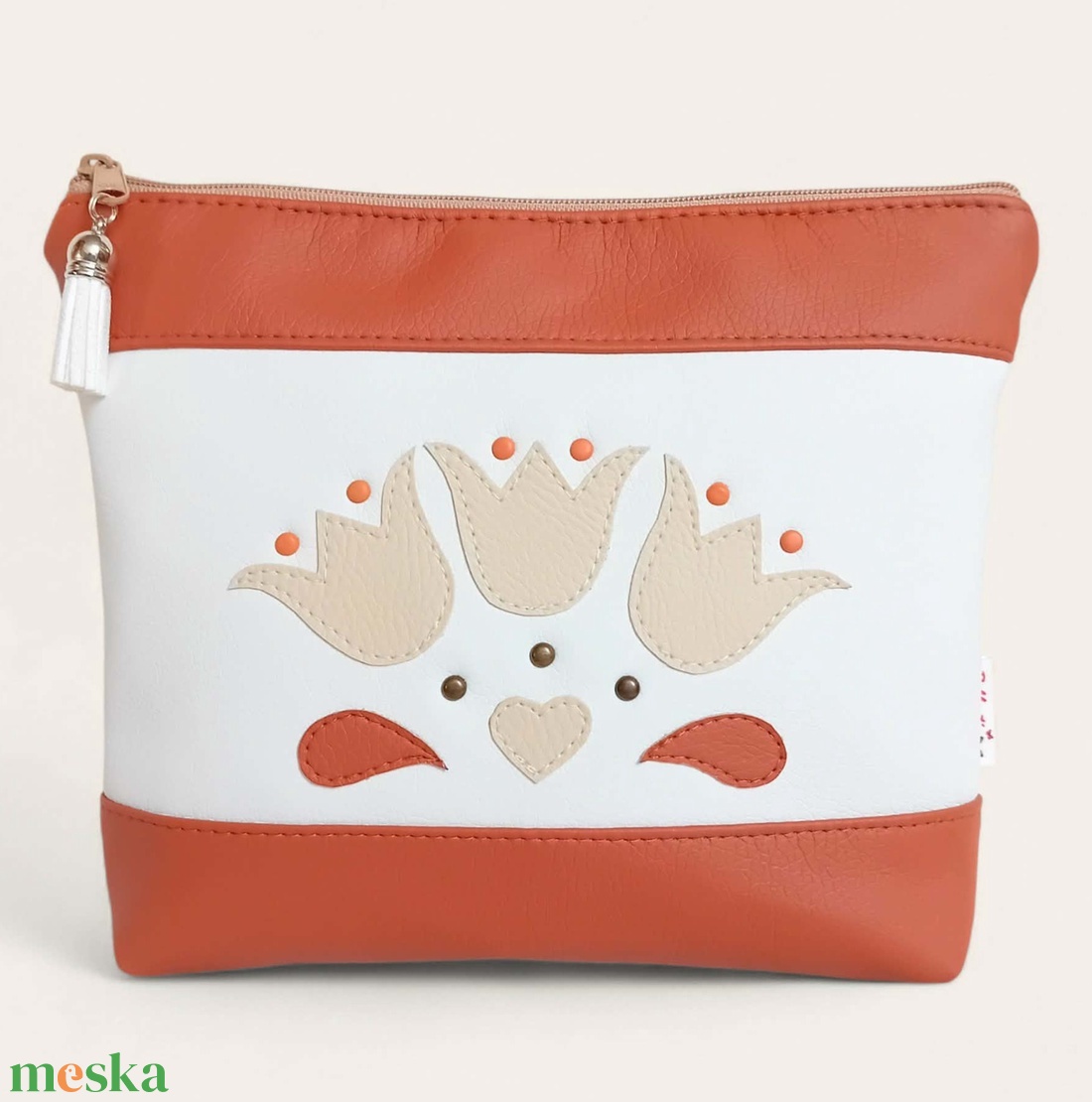 Neszesszer univerzális bármitartó tulipán párta mintás - terrakotta 23x18 cm - táska & tok - neszesszer - Meska.hu