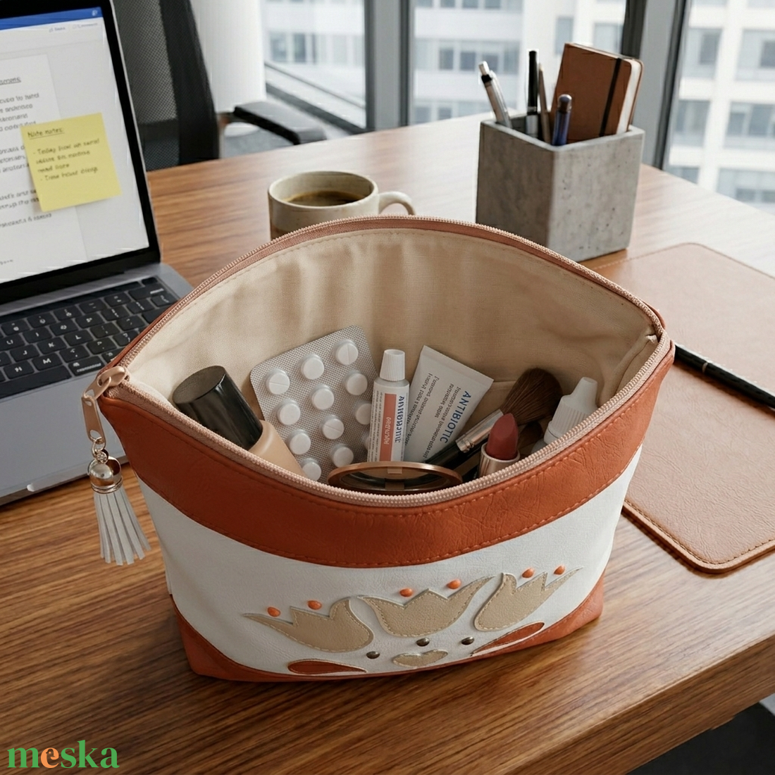 Neszesszer univerzális bármitartó tulipán párta mintás - terrakotta 23x18 cm - táska & tok - neszesszer - Meska.hu