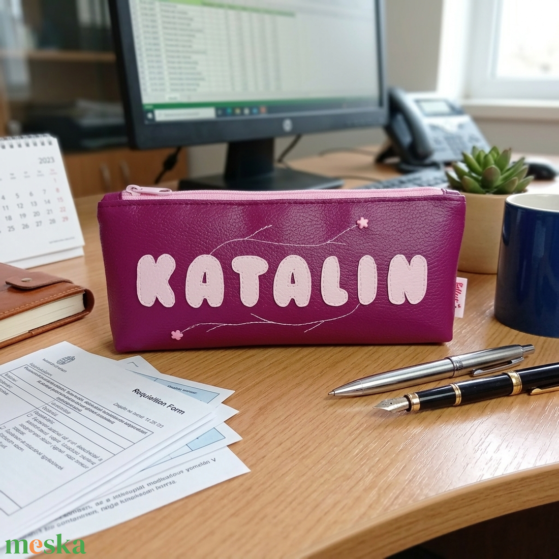 Névre szóló tolltartó szemüvegtok sminktartó textilbőrből 22x9 cm - táska & tok - neszesszer - Meska.hu