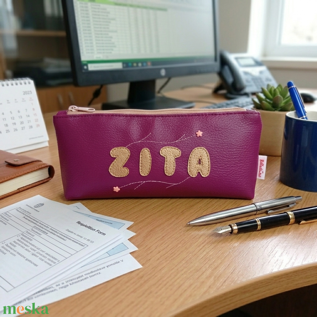 Névre szóló tolltartó szemüvegtok sminktartó textilbőrből 22x9 cm - táska & tok - neszesszer - Meska.hu