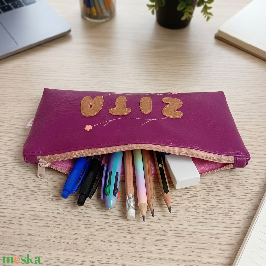 Névre szóló tolltartó szemüvegtok sminktartó textilbőrből 22x9 cm - táska & tok - neszesszer - Meska.hu