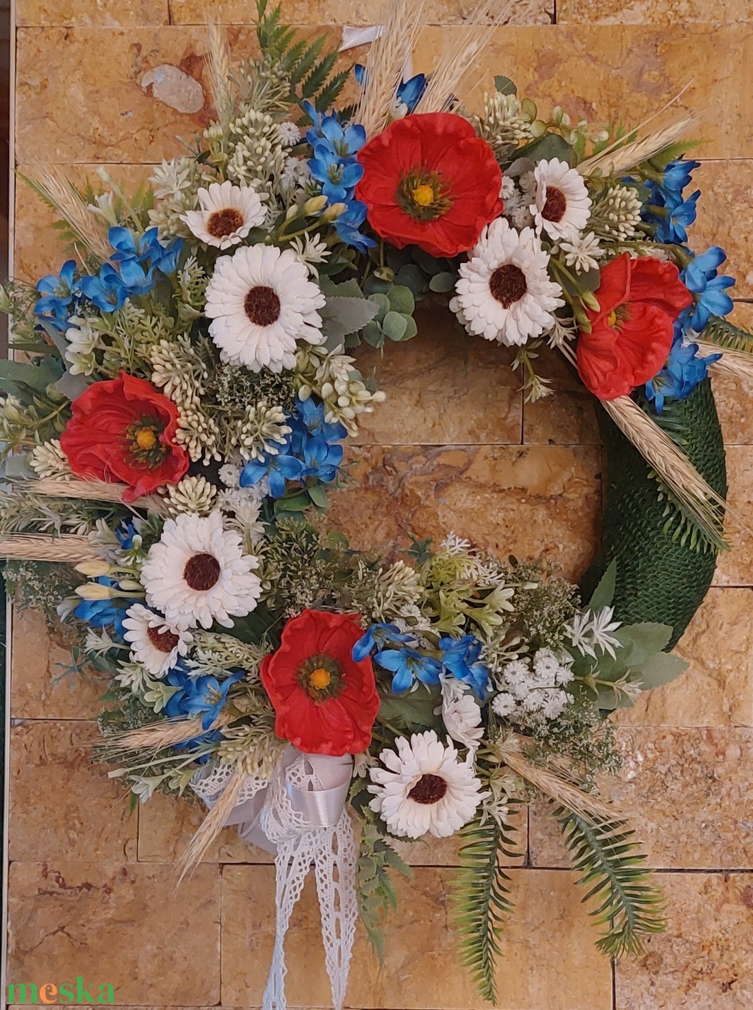 Pipacsos búzavirágos ajtódísz - otthon & életmód - dekoráció - ajtó- és ablak dekoráció - ajtódísz & kopogtató - Meska.hu
