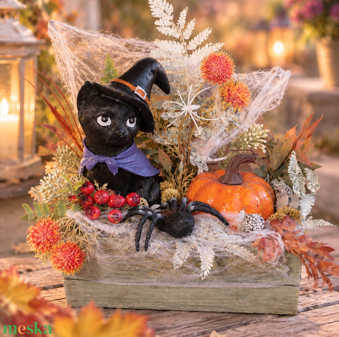 Halloween-dísz faboxban fekete macskával - otthon & életmód - dekoráció - halloween - halloweeni asztaldísz - Meska.hu