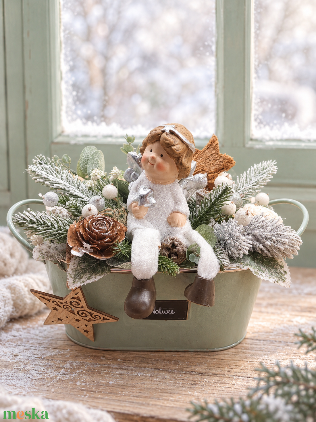 Adventi asztalidísz angyalkával - karácsony - adventi díszek - adventi asztaldísz - Meska.hu