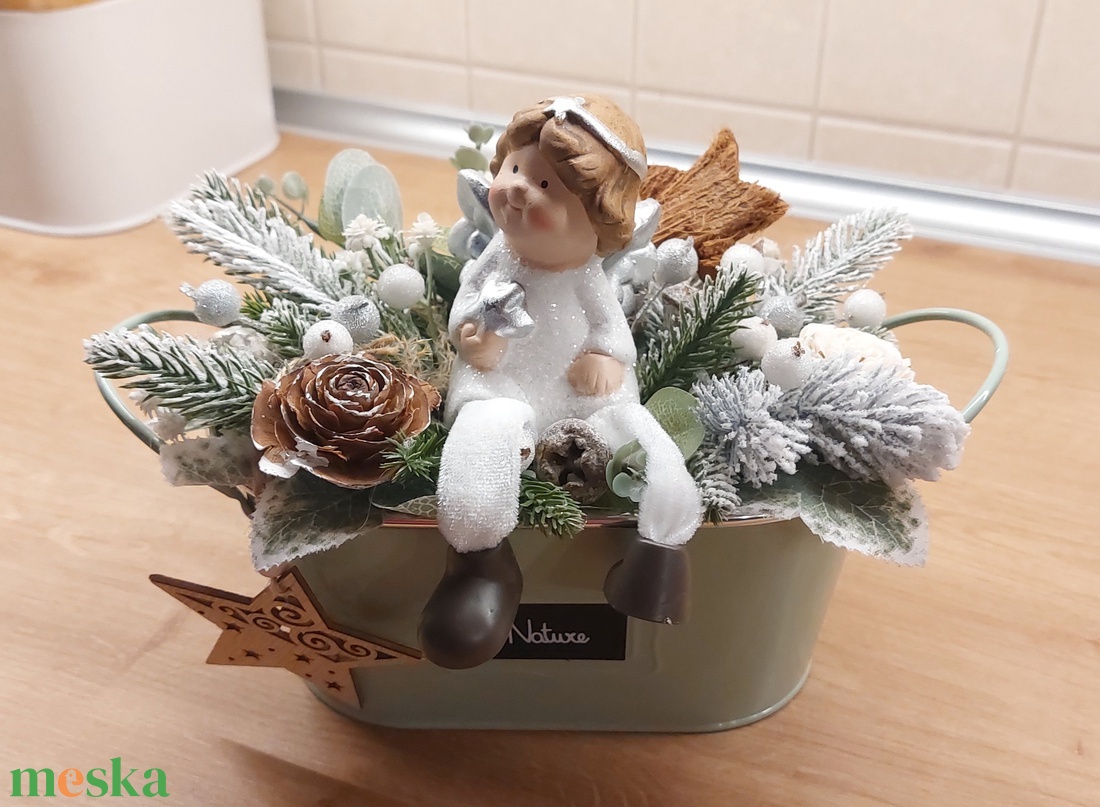 Adventi asztalidísz angyalkával - karácsony - adventi díszek - adventi asztaldísz - Meska.hu