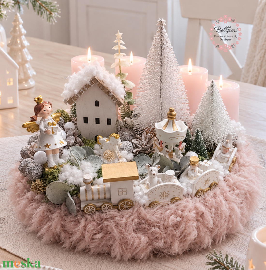 Adventi asztalidísz vidám téli játszótérrel,angyalkával - karácsony - adventi díszek - adventi asztaldísz - Meska.hu