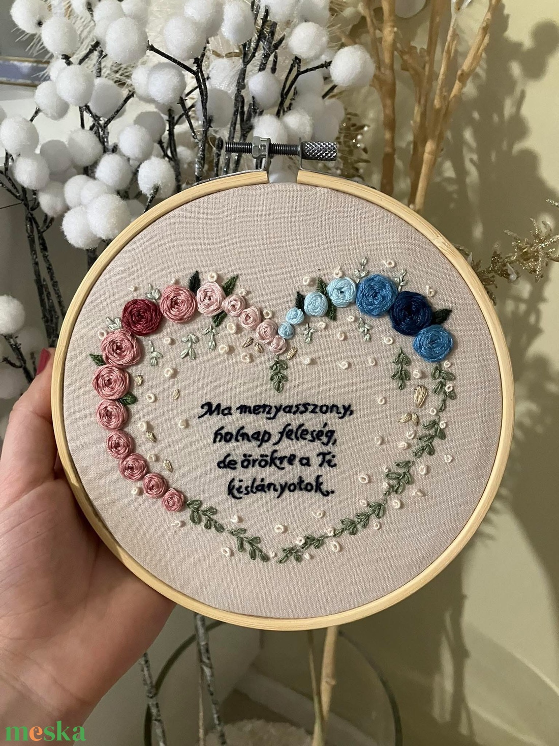 Szülőköszöntő esküvői ajándék, modern hímzett fali kép - esküvő - emlék & ajándék - szülőköszöntő ajándék - Meska.hu