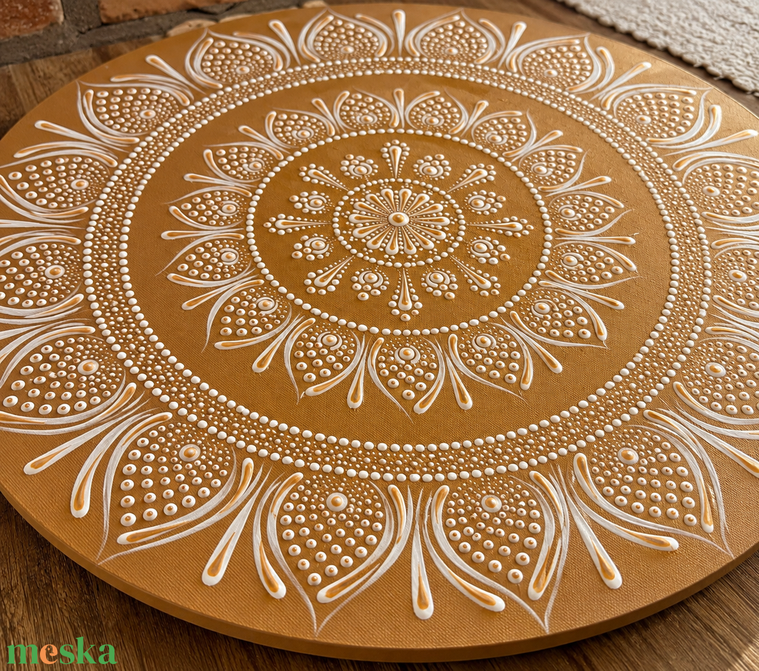 Arany Fény Mandala- 50 cm  - művészet - festmény - akril - Meska.hu