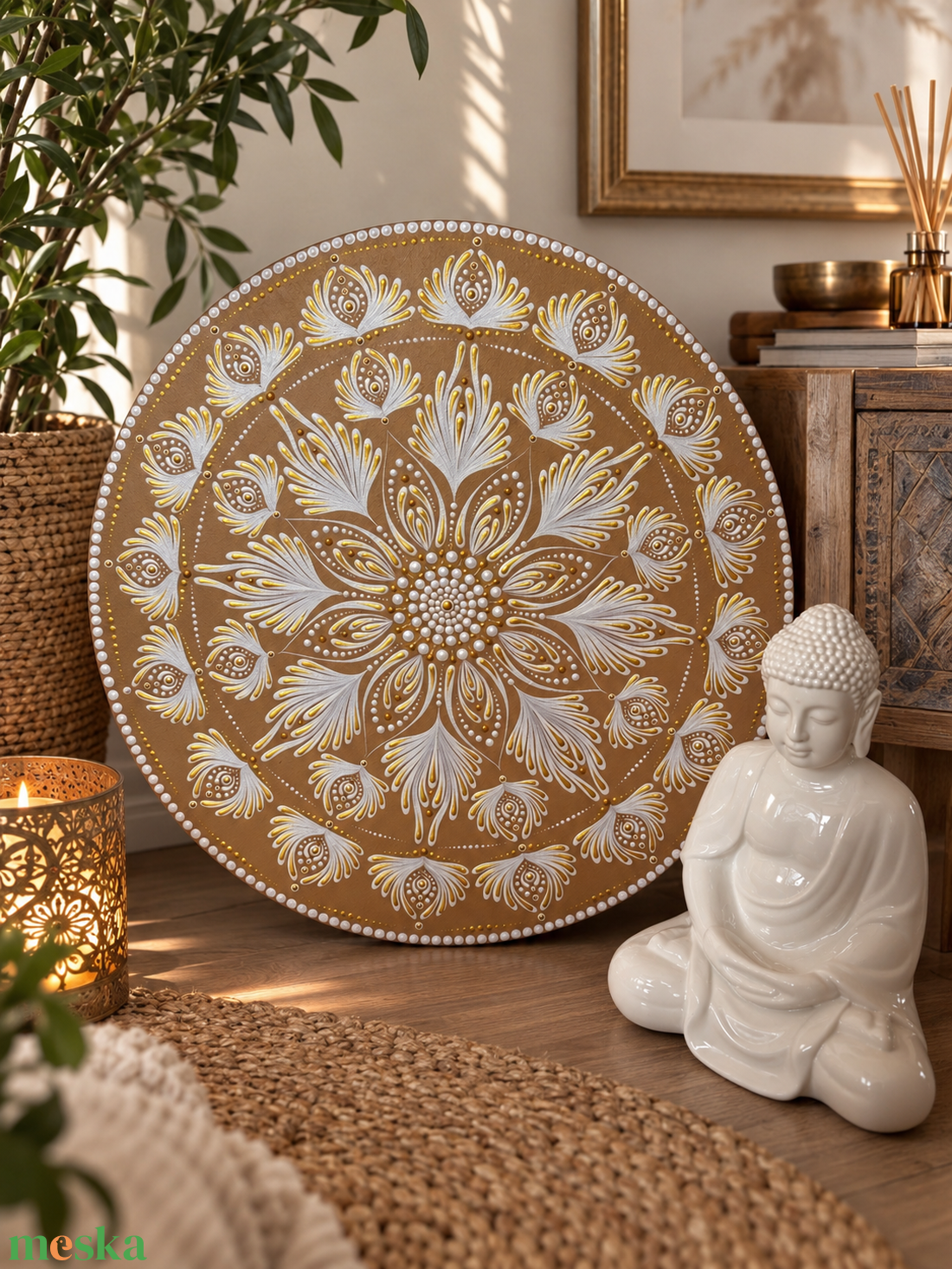 Arany Harmónia Mandala - 50 cm  - művészet - festmény - akril - Meska.hu