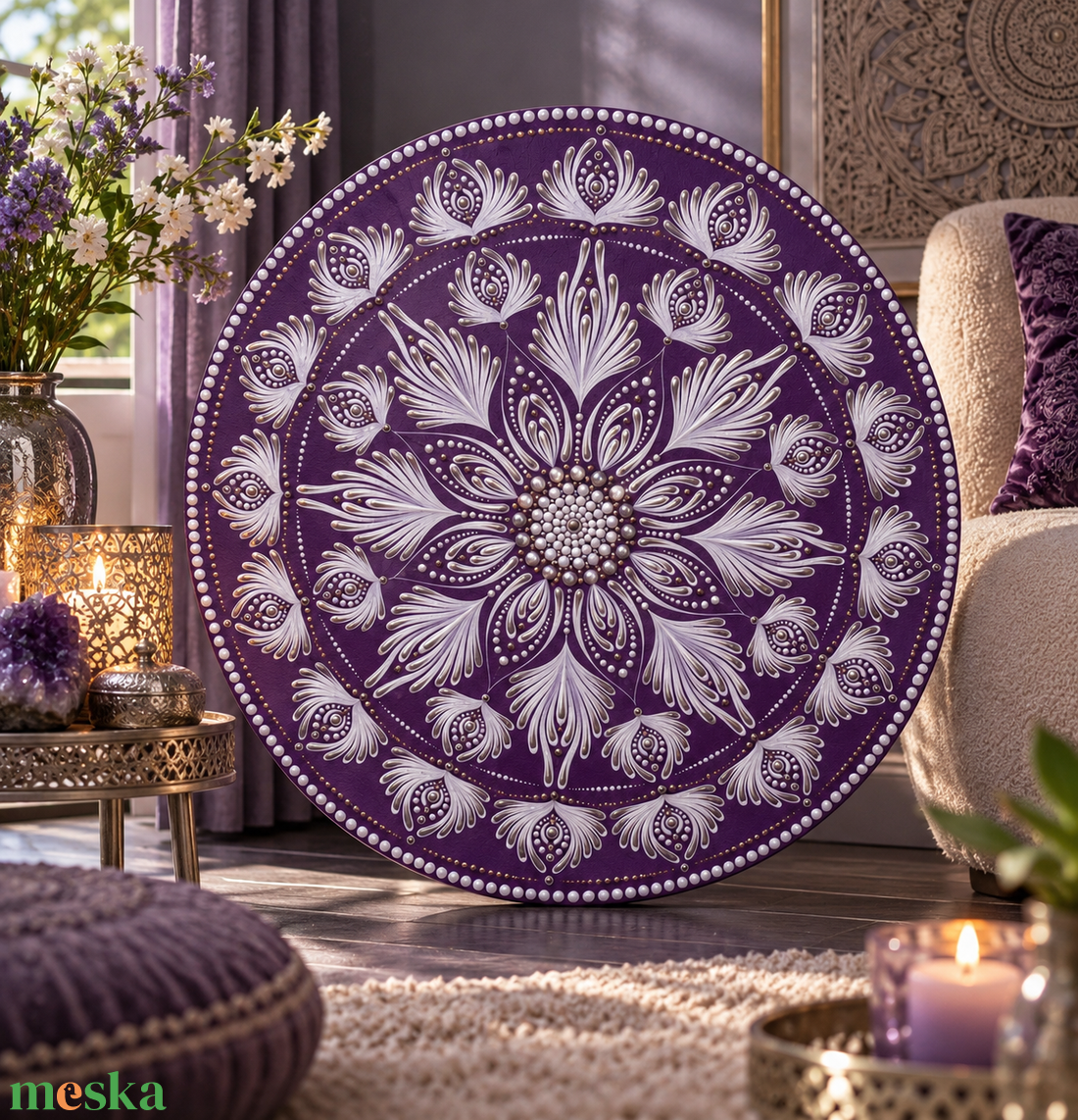 Lila Harmónia Mandala-50 cm  - művészet - festmény - akril - Meska.hu