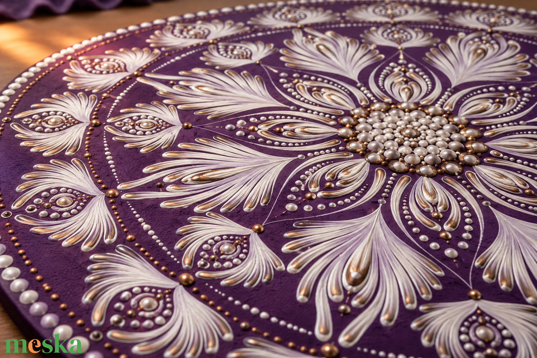 Lila Harmónia Mandala-50 cm  - művészet - festmény - akril - Meska.hu