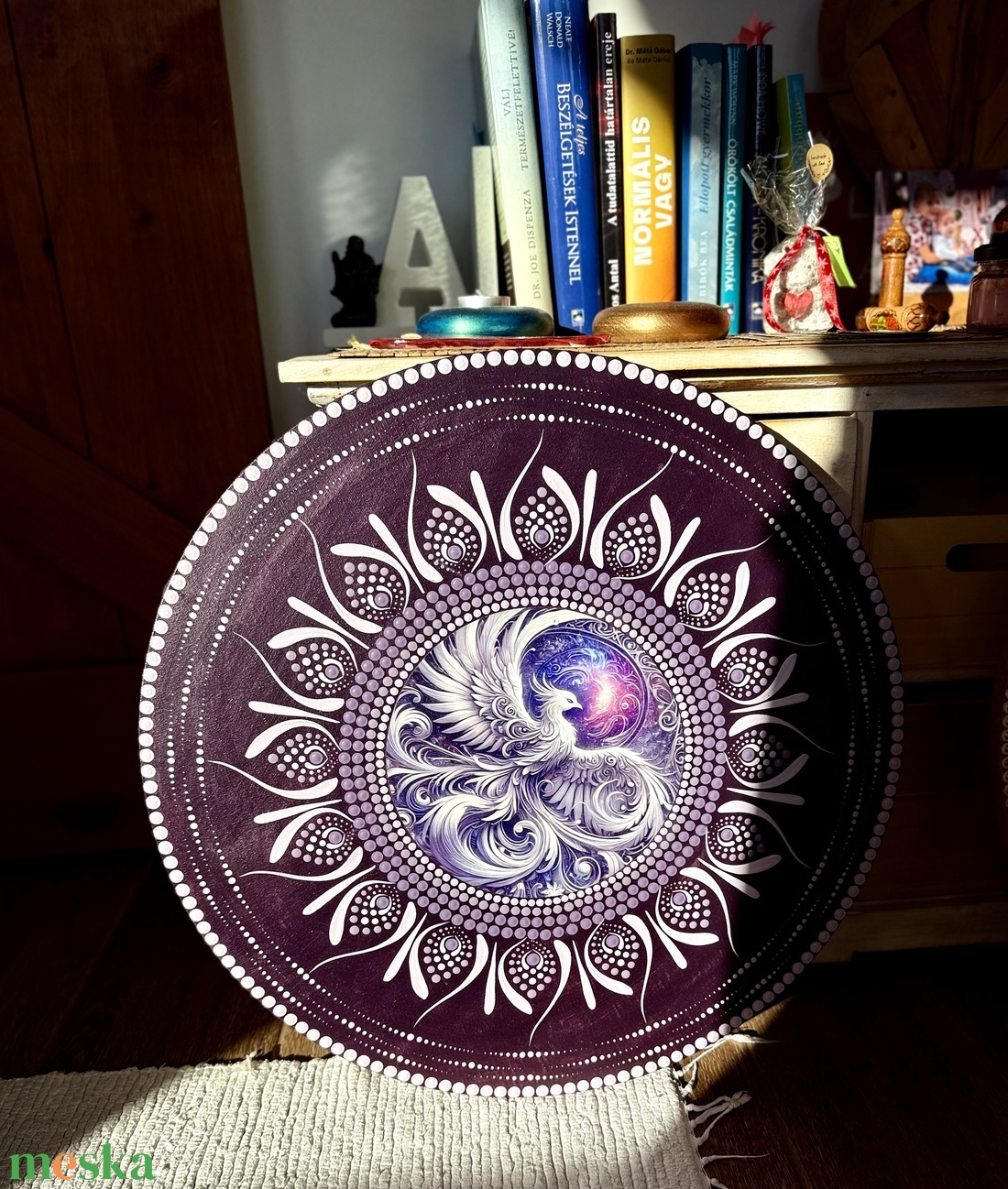 Főnix Mandala- 50 cm  - művészet - festmény - akril - Meska.hu