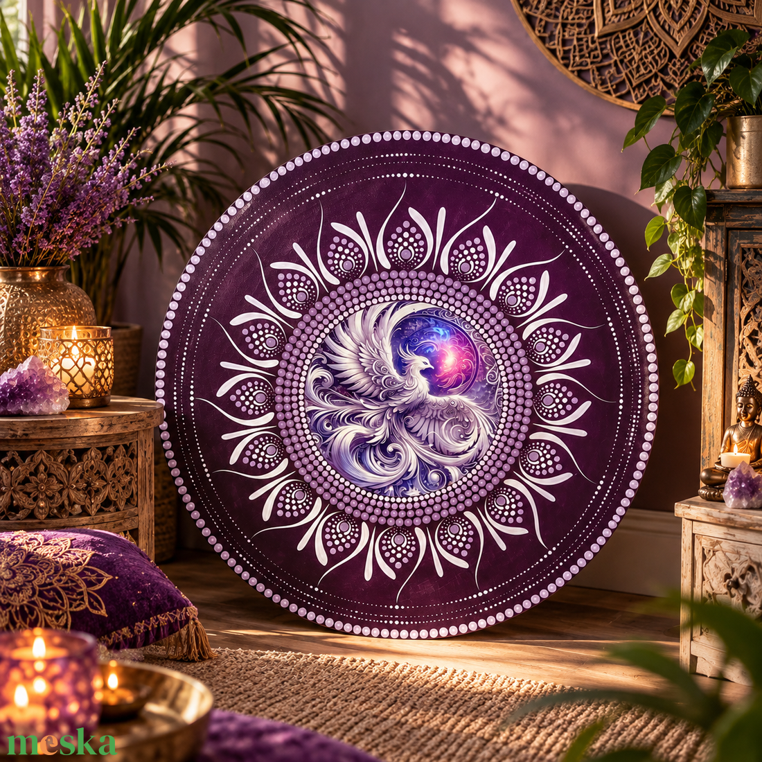Főnix Mandala- 50 cm  - művészet - festmény - akril - Meska.hu