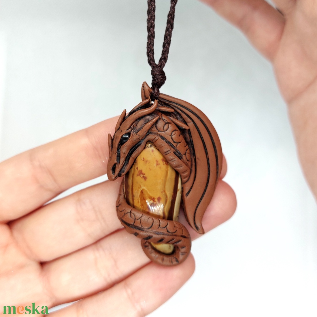 Sárkány amulett mookait jáspis ásvánnyal - ékszer - nyaklánc - medálos nyaklánc - Meska.hu