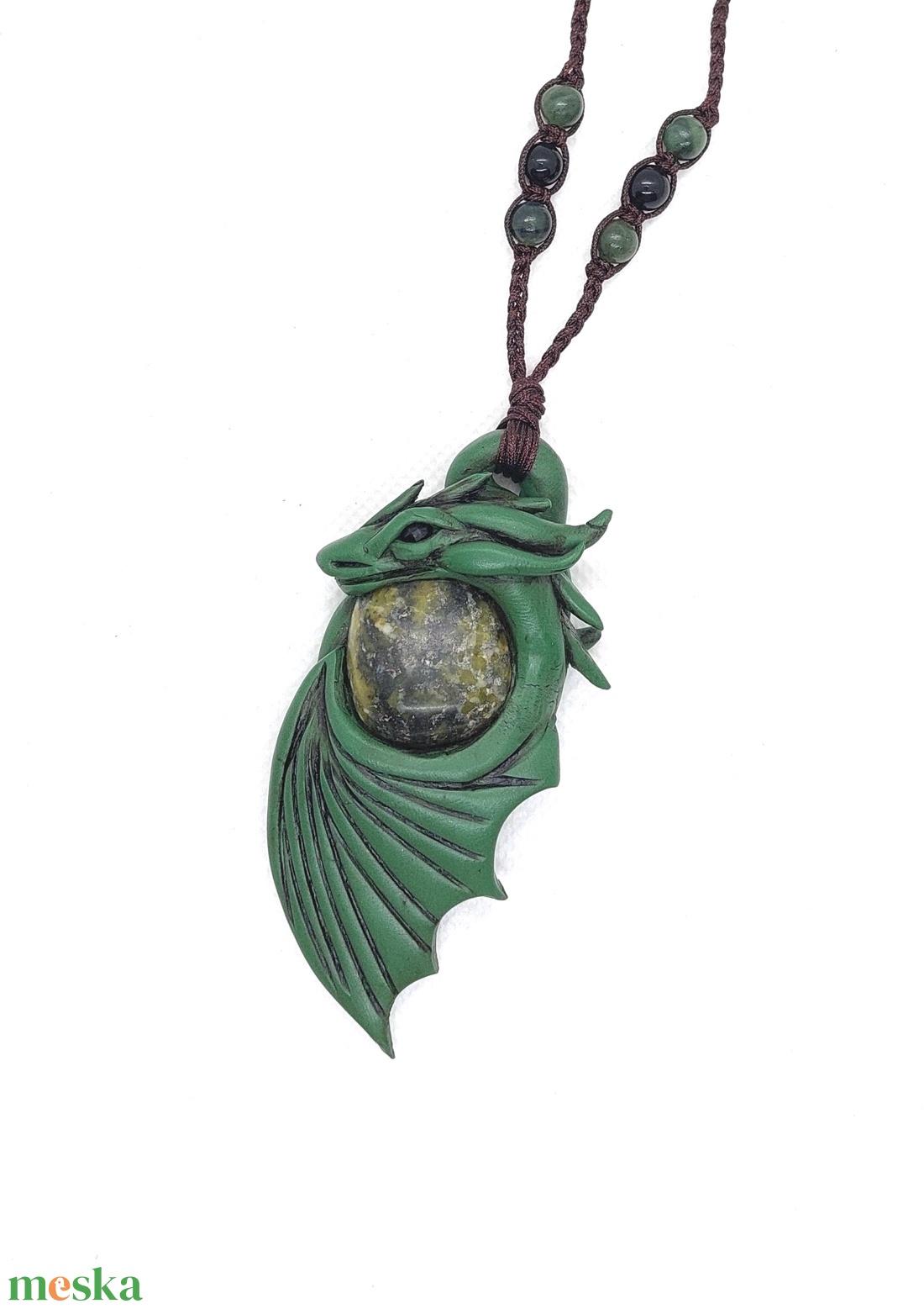 Sárkány amulett szerpentin ásvánnyal  - ékszer - nyaklánc - medálos nyaklánc - Meska.hu