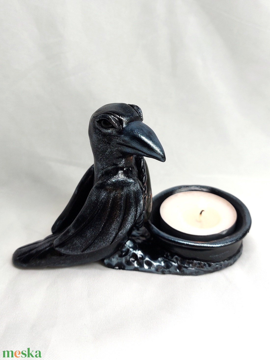 Varjú mécsestartó labradorittal  - otthon & életmód - gyertya, illat, aroma - mécses és mécsestartó - Meska.hu