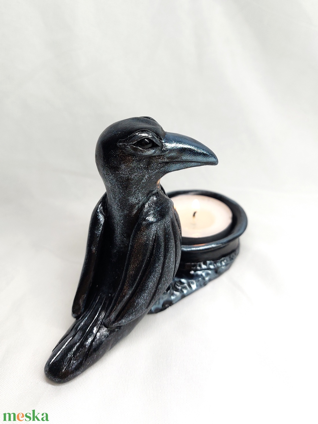 Varjú mécsestartó labradorittal  - otthon & életmód - gyertya, illat, aroma - mécses és mécsestartó - Meska.hu