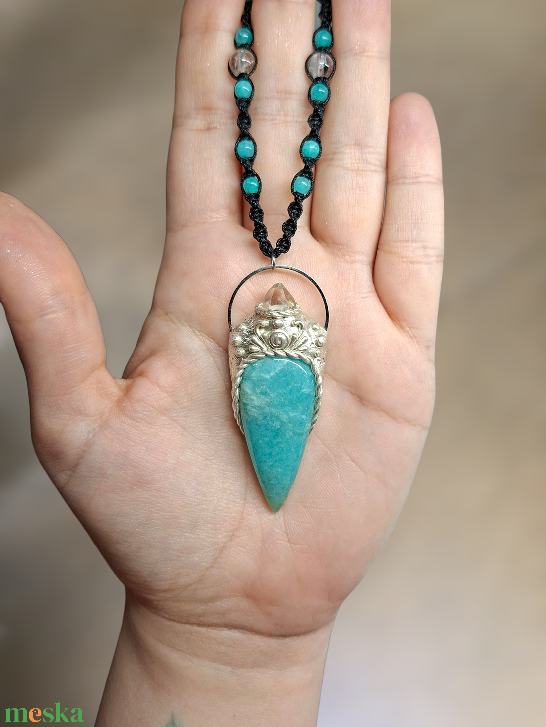 Szeléné amazonit-herkimer gyémánt medál  - ékszer - nyaklánc - medálos nyaklánc - Meska.hu