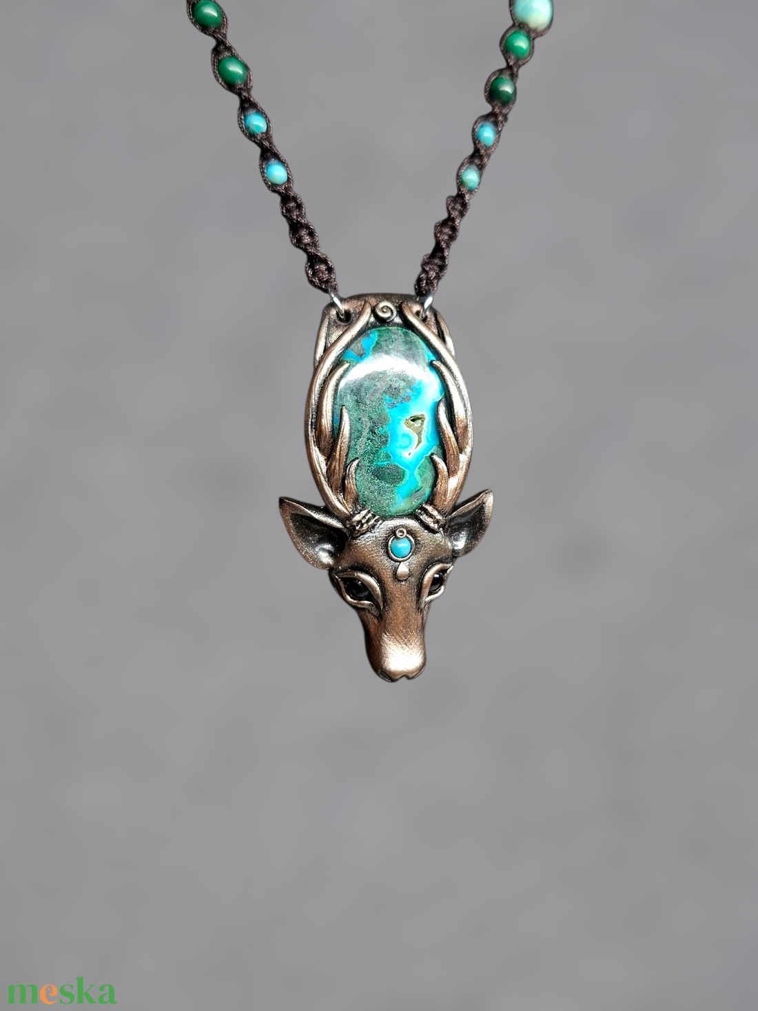 Szarvas krizokolla-malachittal  - ékszer - nyaklánc - medálos nyaklánc - Meska.hu