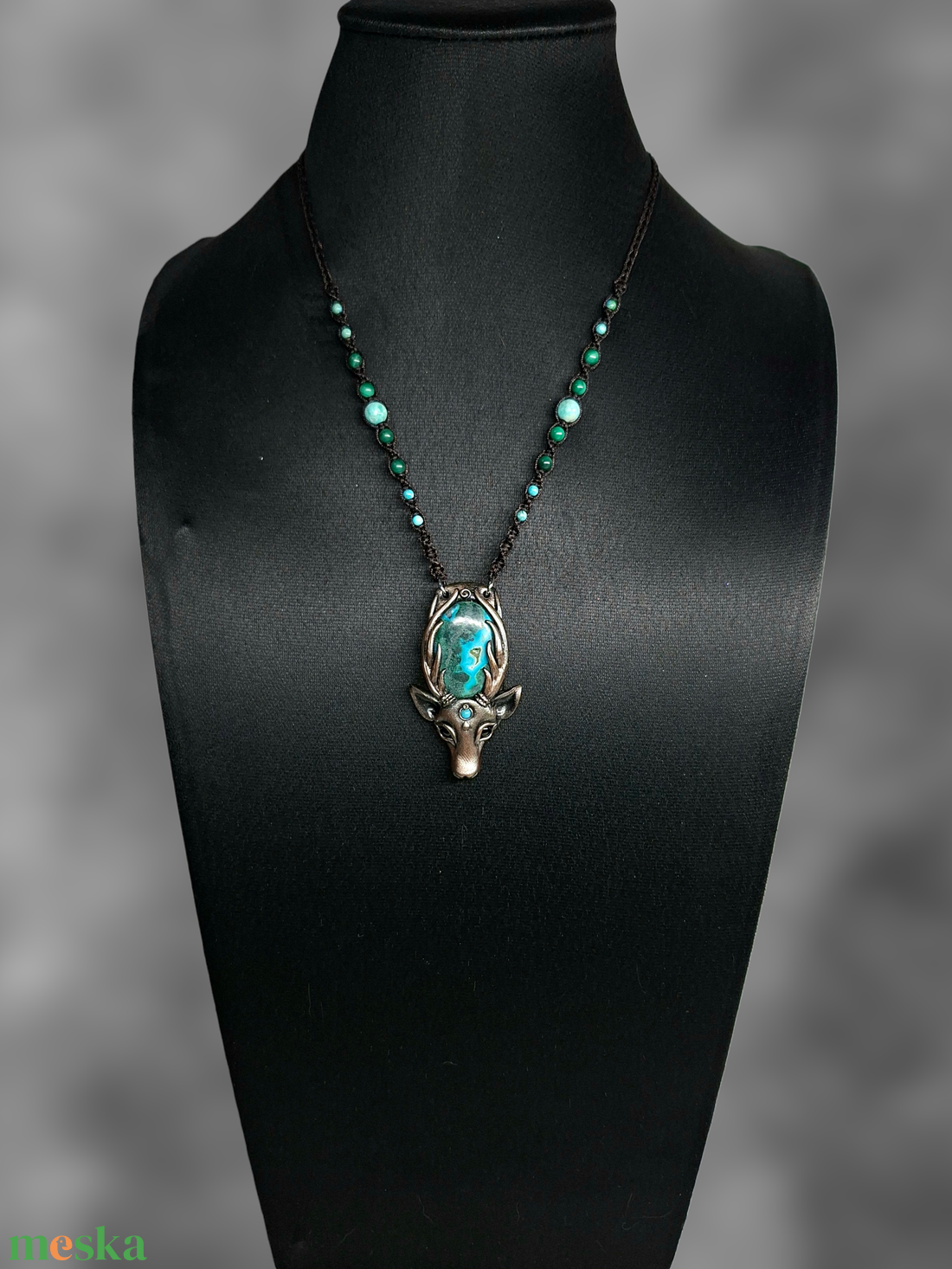 Szarvas krizokolla-malachittal  - ékszer - nyaklánc - medálos nyaklánc - Meska.hu