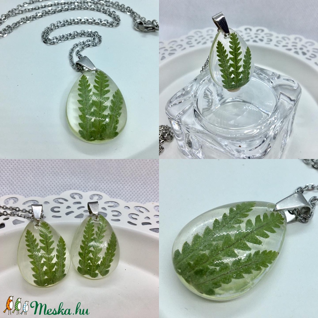 Igazi páfrány - csepp műgyanta medál,nyaklánccal -  - Meska.hu
