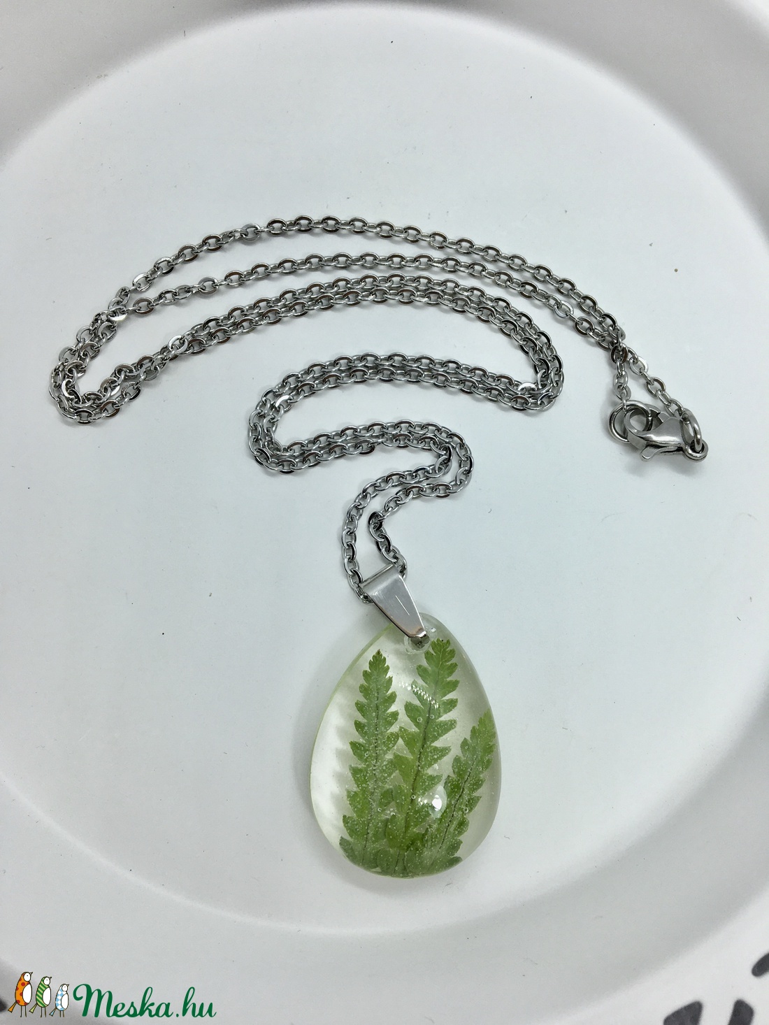 Igazi páfrány - csepp műgyanta medál,nyaklánccal -  - Meska.hu