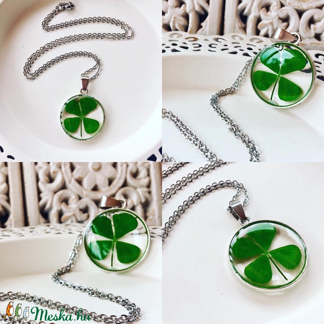 N�gylevelű lóhere-epoxi műgyanta fémkeretes medál -  - Meska.hu