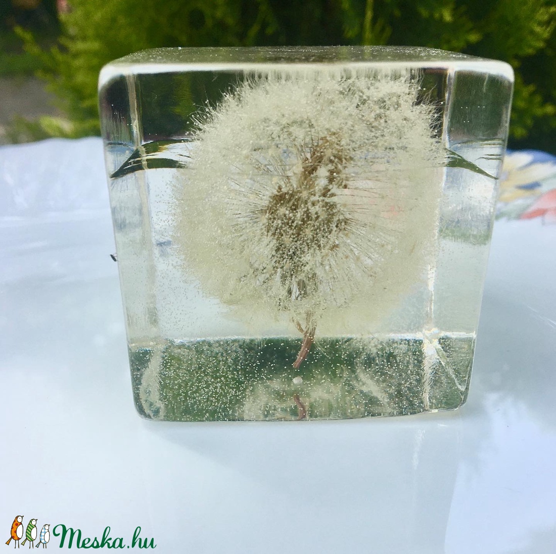 Pitypang papírnehezék-műgyanta kocka - otthon & életmód - dekoráció - Meska.hu